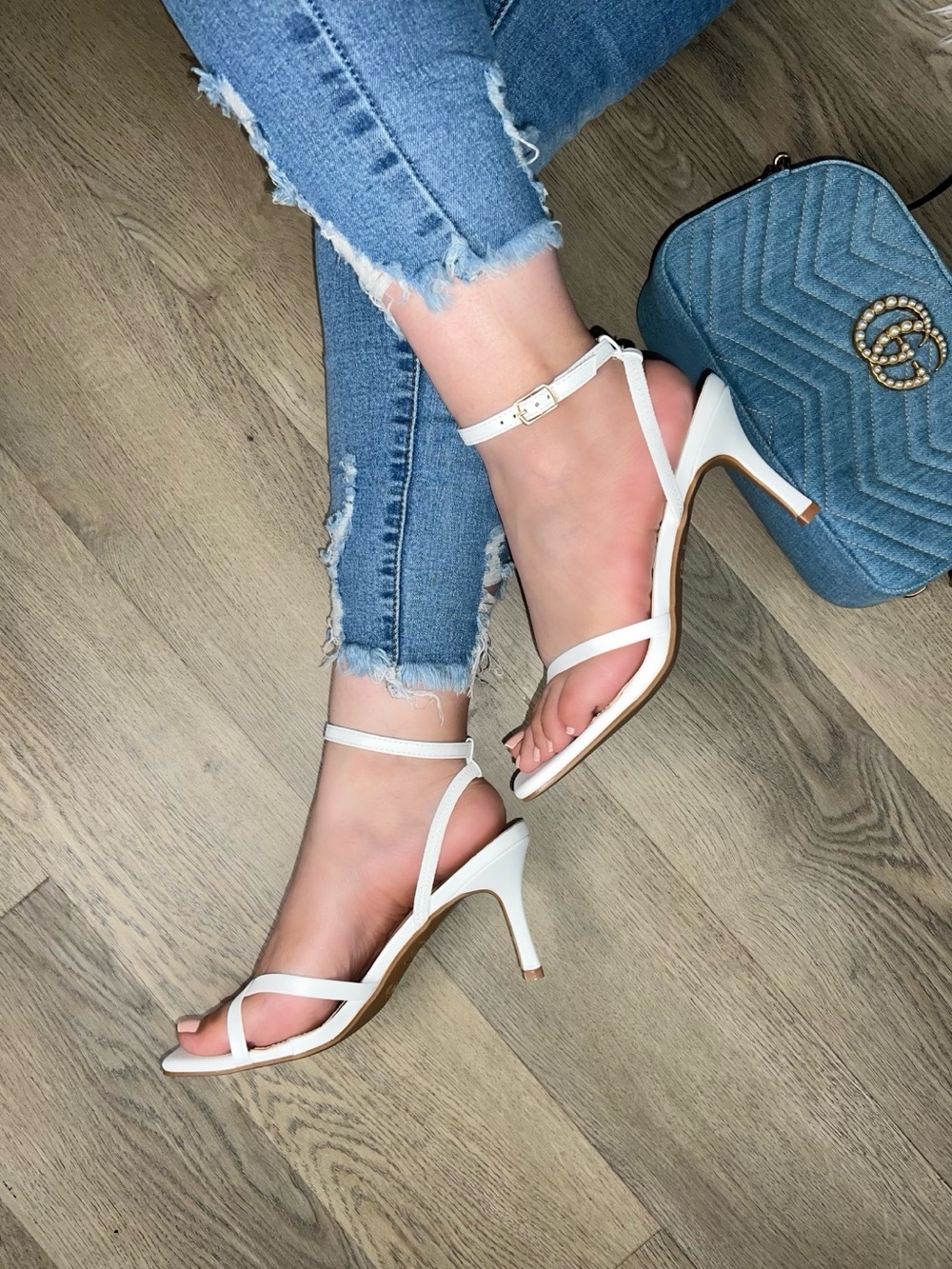 Classic White Ankle-Strap Heeled Sandals - Women